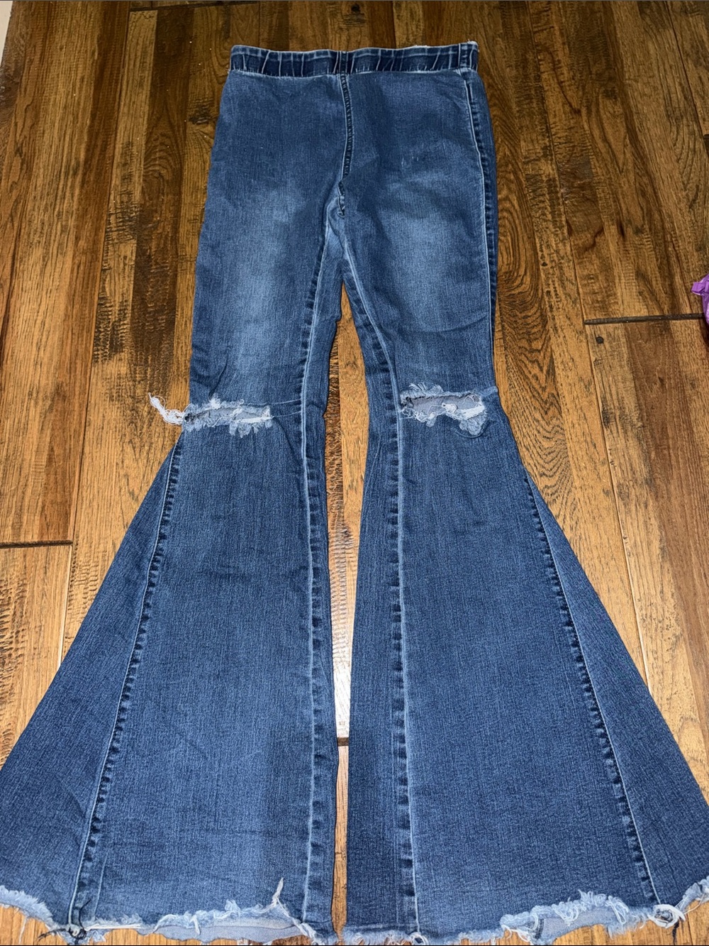Retro High-Rise Blue Distressed Flare Jeans